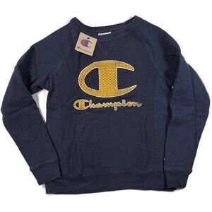 Champion Reverse Weave Sweatshirt Womens XS Blue Big Spellout Logo New